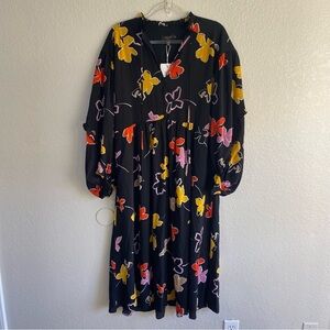 Ted Baker London Yviee Chuck on midi dress with ruffles black floral